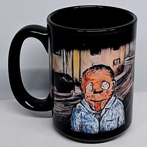 Funny Coffee Mug Cartoon Character Tongue Out Black Cup Quirky Art Face Gift Gag